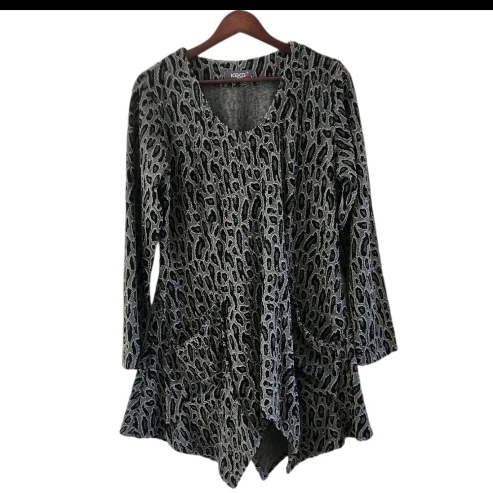 Kekoo Animal Leopard Print Assymetrical Heavy Knit Tunic Dress Top Womens Size 1